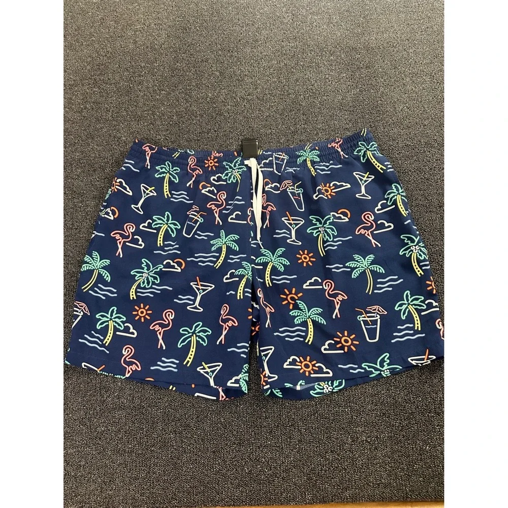 Chubbies Mens 3XL Navy Neon Lights Palm Tree Flamingo Swim Trunks 7